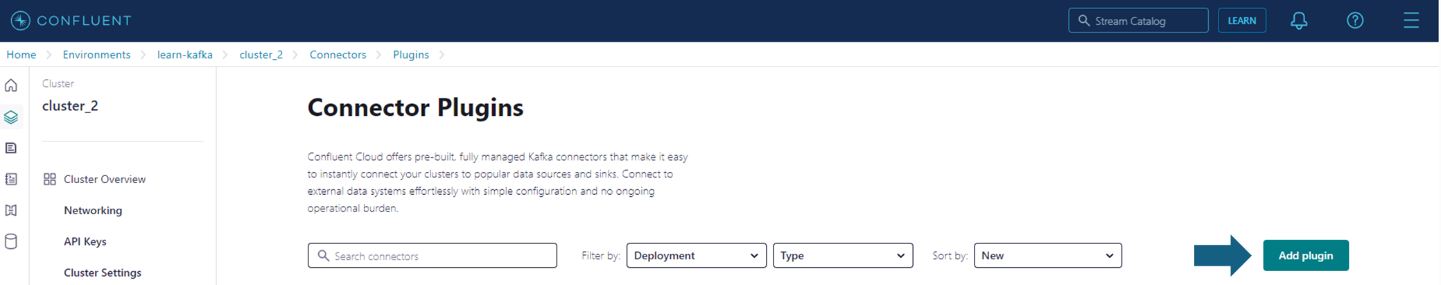 Within Connectors the Add plugin button is located on the right hand side.