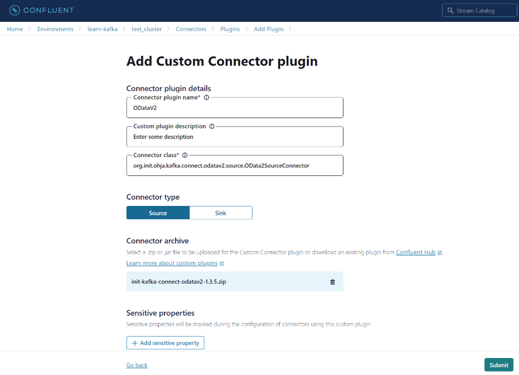 Within Add Custom Connector plugin put in the connector related information.
